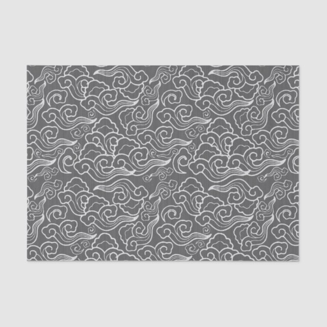 Vintage Japanese Clouds, Graphite Grey / Grey Tissue Paper (Front)