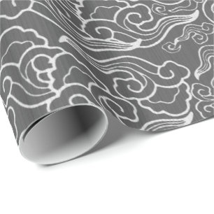 Vintage Japanese Clouds, Graphite Grey / Grey Wrapping Paper
