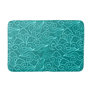 Vintage Japanese Clouds, Turquoise and Aqua Bath Mat