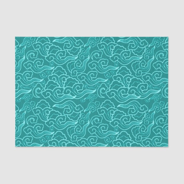 Vintage Japanese Clouds, Turquoise and Aqua Tissue Paper (Front)