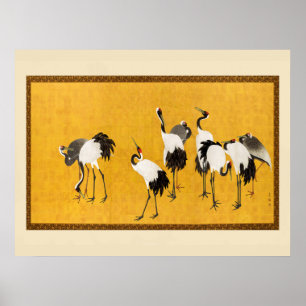 Vintage Japanese Crane Art Poster