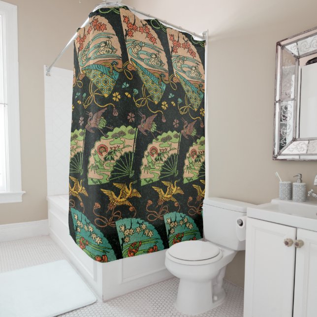 Vintage Japanese Crane & Fan Floral Art Pattern (In Situ)