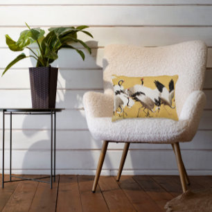 Vintage Japanese Crane Painting Accent Pillow