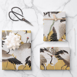 Vintage Japanese Crane Painting Wrapping Paper Sheet