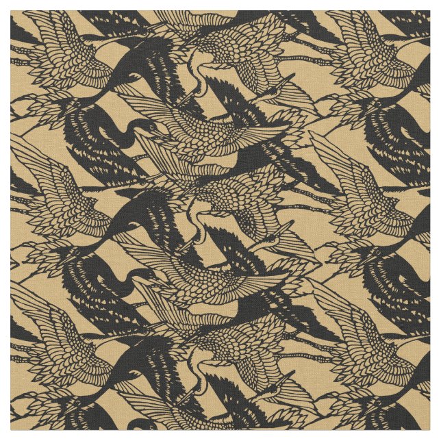 Vintage Japanese Crane Pattern Fabric (Close Up)