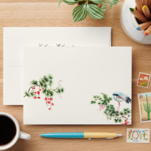 Vintage Japanese Cranes and Conifers Envelope
