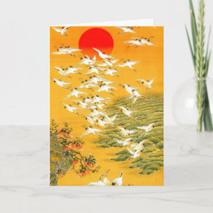 Vintage Japanese Cranes at Sunset Postcard