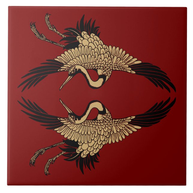 Vintage Japanese Cranes Ceramic Tile (Front)