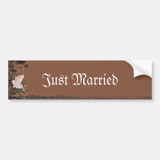 Vintage Japanese Cranes Wedding Invitations Bumper Sticker (Front)