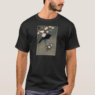 Vintage Japanese Crow and Blossom Woodblock Print T-Shirt