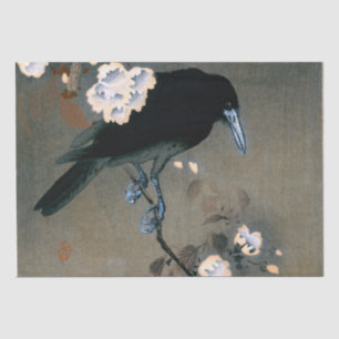 Vintage Japanese Crow and Blossom Woodblock Print Tissue Paper