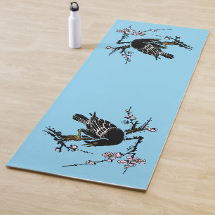 Vintage Japanese Crow and Cherry Blossoms Yoga Mat