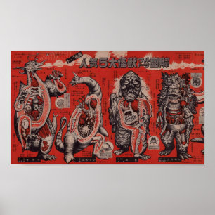 Vintage Japanese Cutaway Monster  Poster