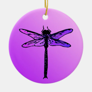 Vintage Japanese Dragonfly, Amethyst Purple Ceramic Ornament
