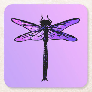 Vintage Japanese Dragonfly, amethyst purple Square Paper Coaster