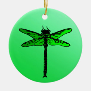 Vintage Japanese Dragonfly, Emerald Green Ceramic Ornament
