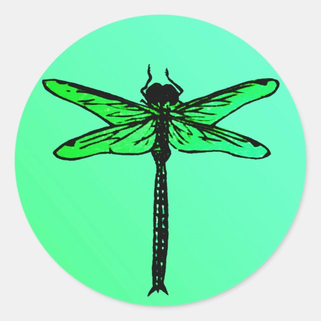 Vintage Japanese Dragonfly, emerald green Classic Round Sticker (Front)