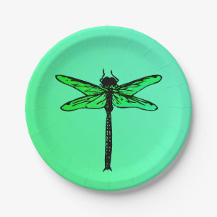 Vintage Japanese Dragonfly, emerald green Paper Plate