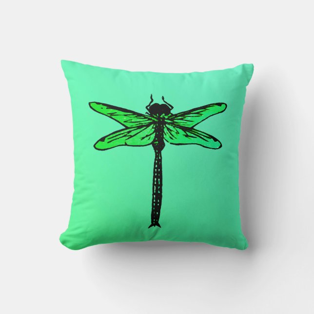 Vintage Japanese Dragonfly, emerald green Throw Pillow (Front)