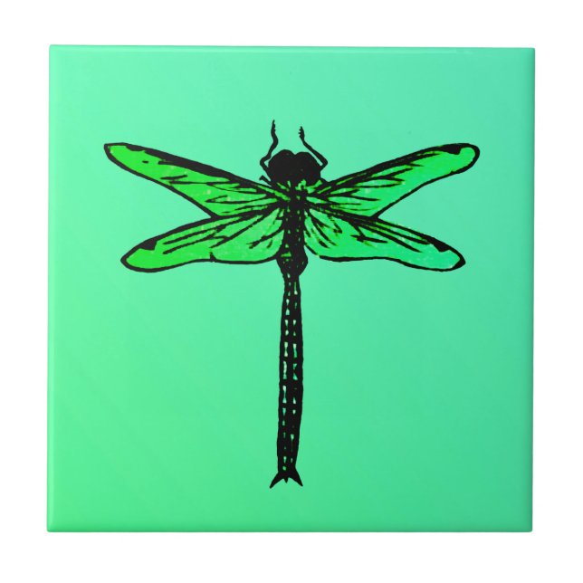 Vintage Japanese Dragonfly, emerald green Tile (Front)