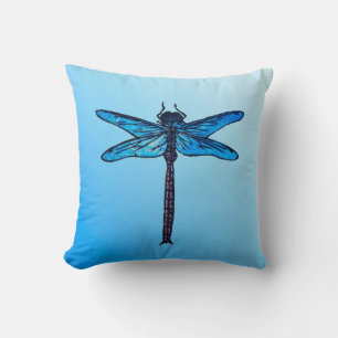 Vintage Japanese Dragonfly, sapphire blue Throw Pillow