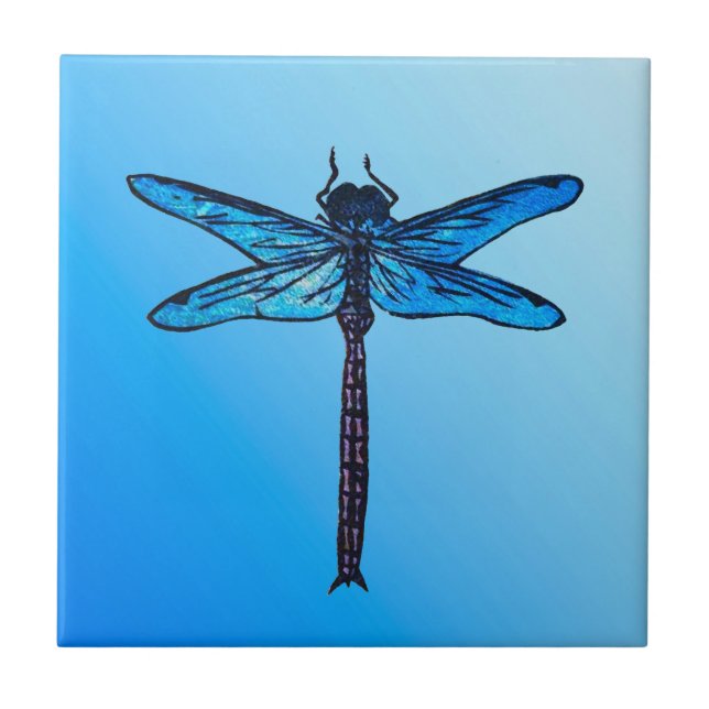 Vintage Japanese Dragonfly, sapphire blue Tile (Front)