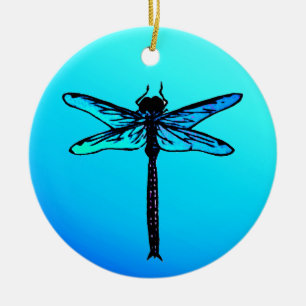 Vintage Japanese Dragonfly, Turquoise Blue Ceramic Ornament