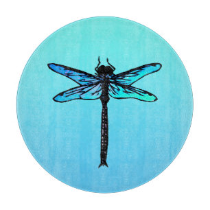 Vintage Japanese Dragonfly, turquoise blue Cutting Board