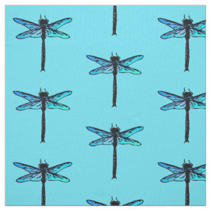 Vintage Japanese Dragonfly, turquoise blue Fabric