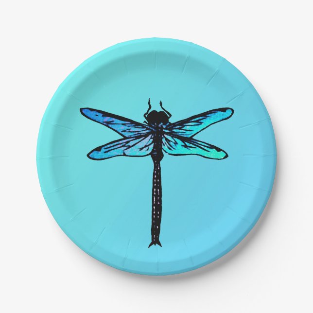 Vintage Japanese Dragonfly, turquoise blue Paper Plate (Front)