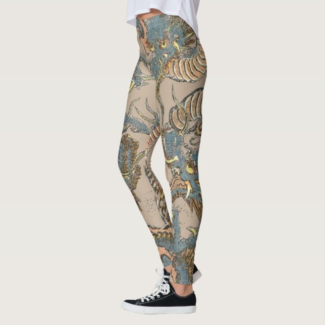 Vintage Japanese Dragons Tattoo by Keisai Eisen Leggings (Left)