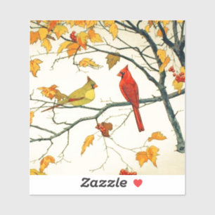 Vintage Japanese drawing, Cardinals on a branch
