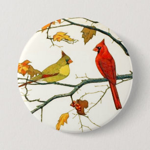 Vintage Japanese drawing, Cardinals on a branch 3 Inch Round Button