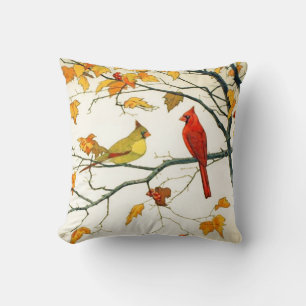 Vintage Japanese drawing, Cardinals on a branch Throw Pillow