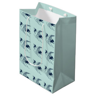 Vintage Japanese Drawing of a Crane, Blue Medium Gift Bag