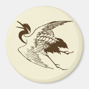 Vintage Japanese Drawing of a Crane, Brown Magnet