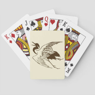 Vintage Japanese Drawing of a Crane, Brown  Playing Cards