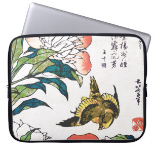 Vintage Japanese drawing, Peonies and Sparrow Laptop Sleeve