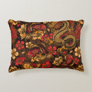 Vintage japanese elements seamless pattern with fa accent pillow