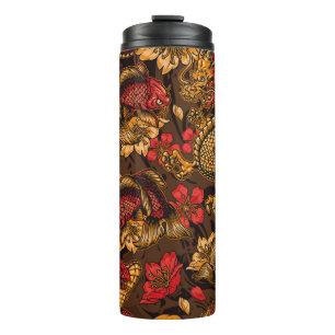 Vintage japanese elements seamless pattern with fa thermal tumbler