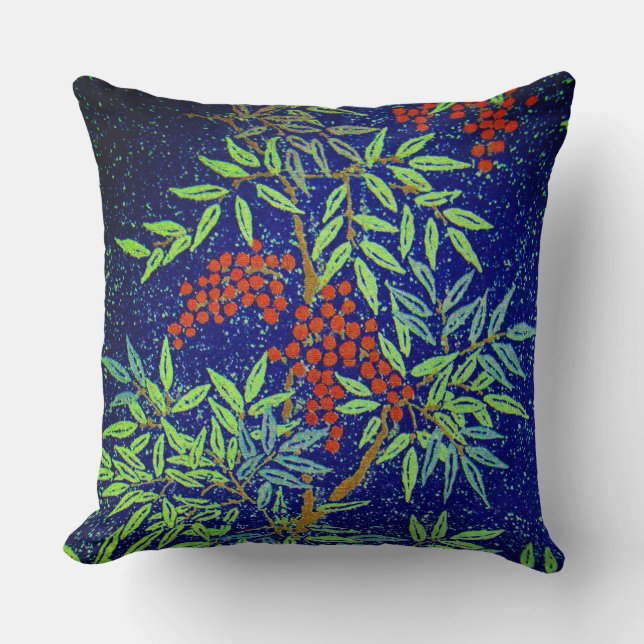 Vintage Japanese Fabric - Berries and Leaves Throw Pillow (Front)