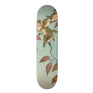 Vintage Japanese Fine Art Green Birds Skateboard