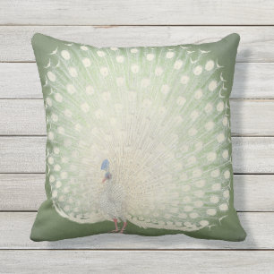 Vintage Japanese Fine Art Peacock Throw Pillow