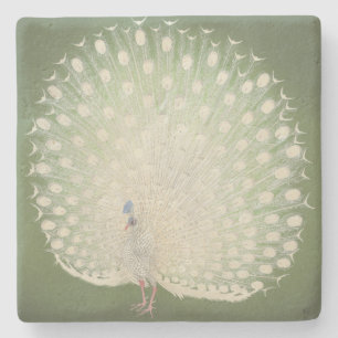 Vintage Japanese Fine Art   White Peacock Stone Coaster