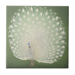 Vintage Japanese Fine Art   White Peacock Tile
