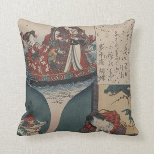 Vintage Japanese Floating Bridge of Dreams Pillow