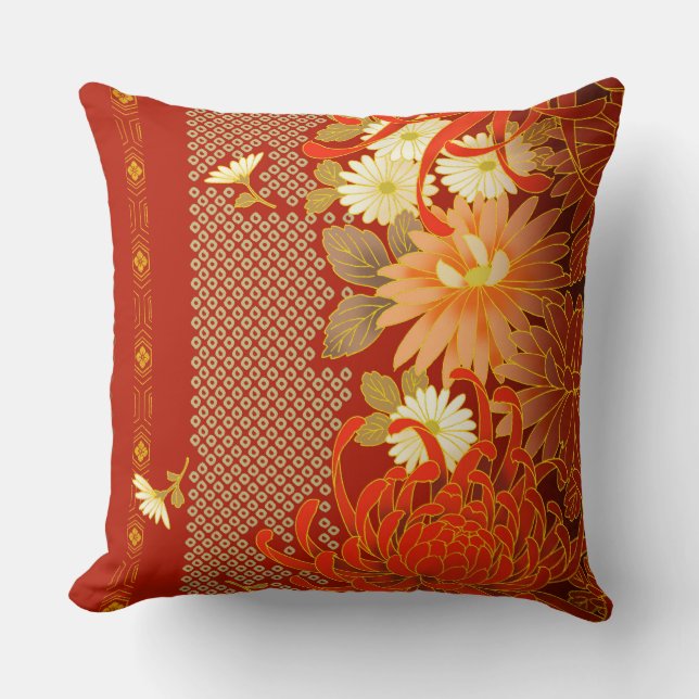 Vintage Japanese Floral Design Throw Pillow (Front)