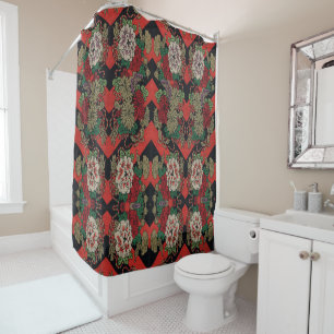 Vintage Japanese Floral Peony Red Black Pattern