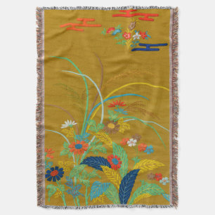 Vintage Japanese Floral Wildflower G.A. Audsley Throw Blanket