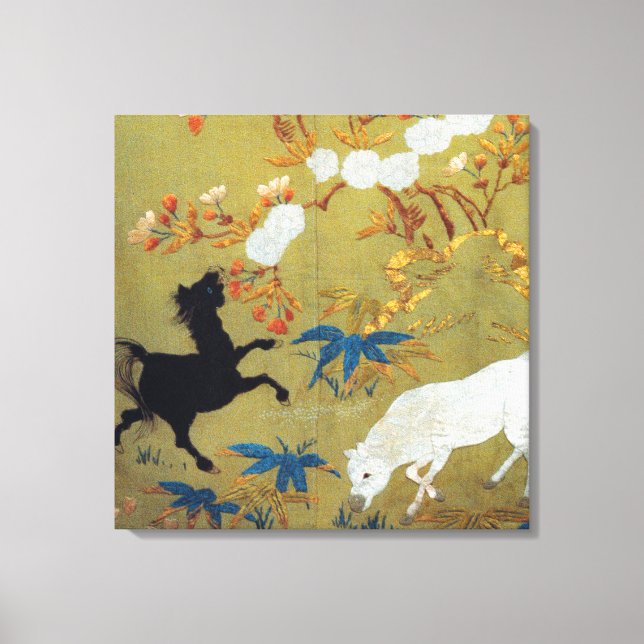 Vintage Japanese Foal and Cherry Blossoms Canvas Print (Front)
